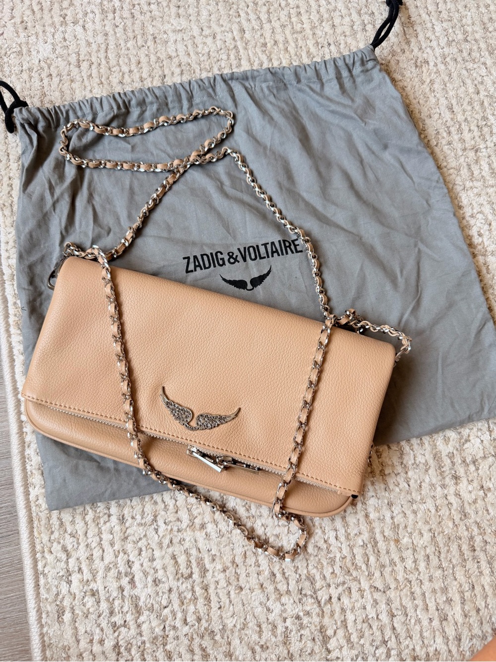 Zadig & Voltaire Tan Pebbled Leather Chain Crossbody Bag